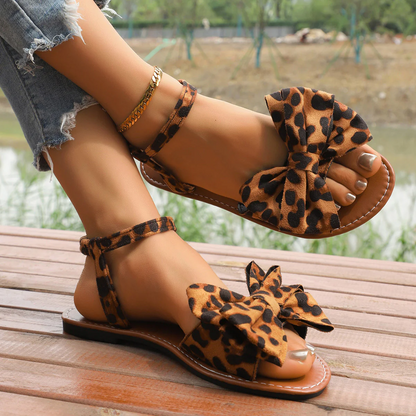 Women’s Grace Flat Sandals – Bow Detail Soft Sole Casual Beach Sandals